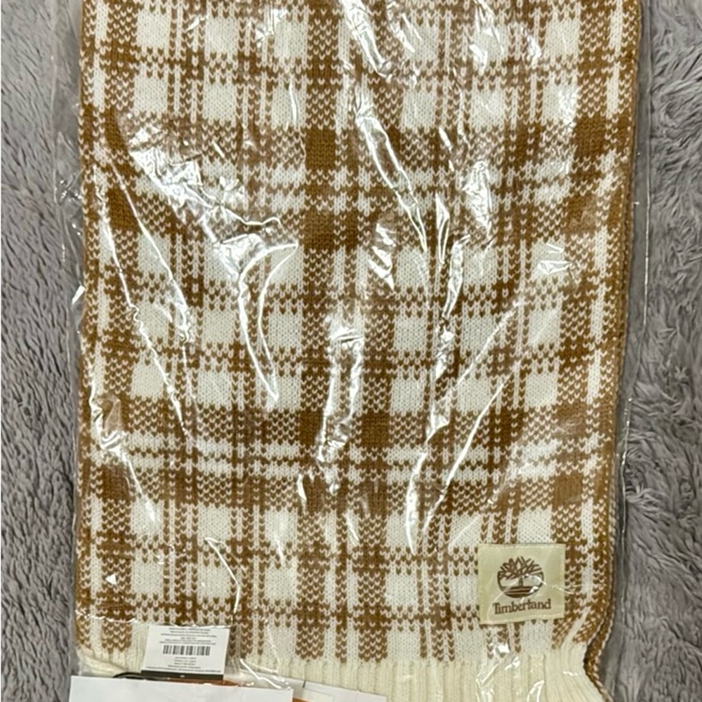 Timberland Checkered Scarf in Brown and Cream